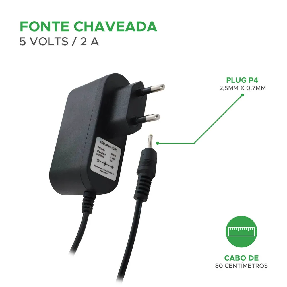 Imagem 3 de 3 do produto Fonte Estabilizada Chaveada 5v 2a Plug P4 2,5x0,7mm Bivolt