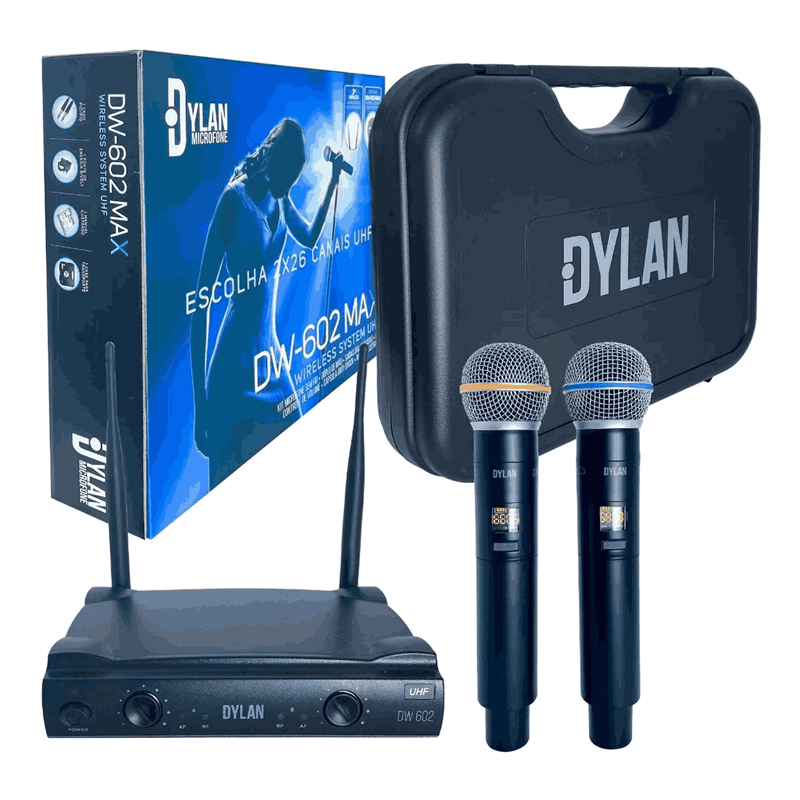 Microfone Sem Fio Dylan Dw602 Max Uhf C/2 Microfones Bastao