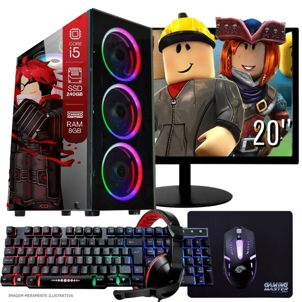 Computador Gamer Completo Balão.info Intel Core I5 SSD 240GB 8GB Teclado Mouse Mouse Pad E Headset Gamer Monitor 20" WINDOWS 10 Pro Trial
