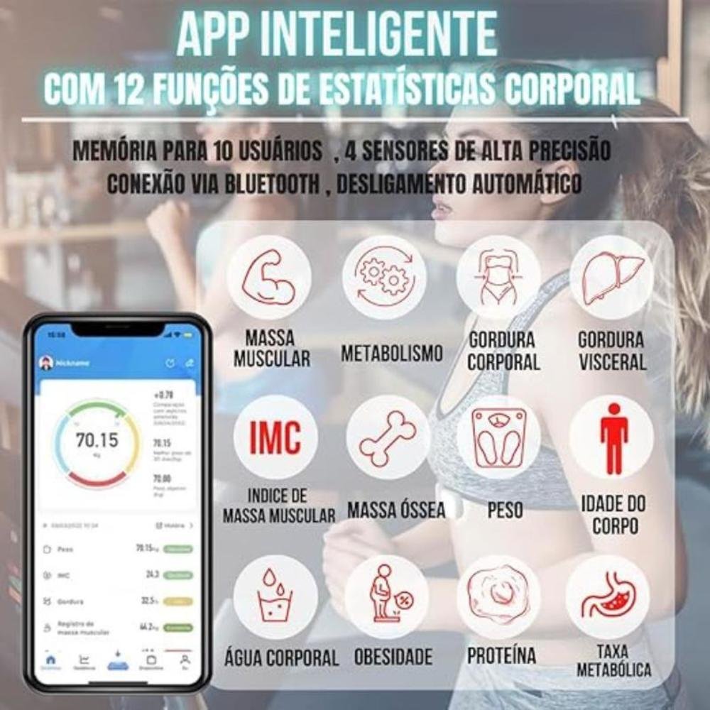 Imagem 5 de 5 do produto Balança Bioimpedância Balança Digital Corporal Bluetooth App