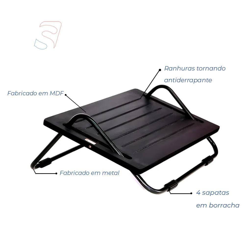 Imagem 3 de 4 do produto Apoio Para Pé Com Inclinação Ajustável Preto Ap-427 Digitador