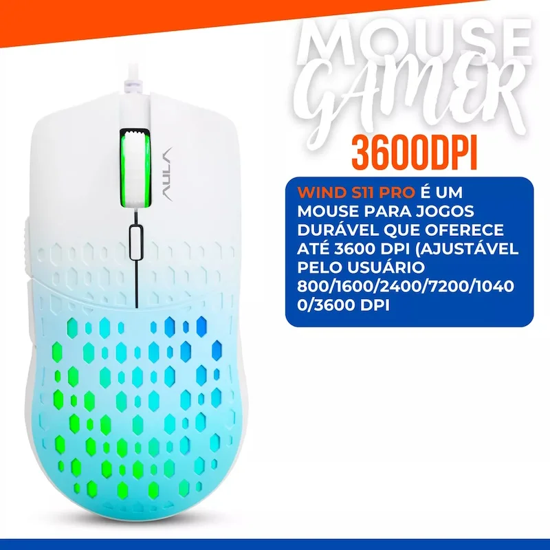 Imagem 4 de 5 do produto Mouse Gamer Ultraleve Colmeia Ergonômico LED Rainbow Usb