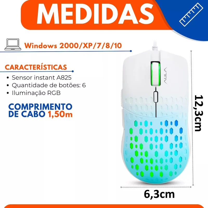 Imagem 5 de 5 do produto Mouse Gamer Ultraleve Colmeia Ergonômico LED Rainbow Usb