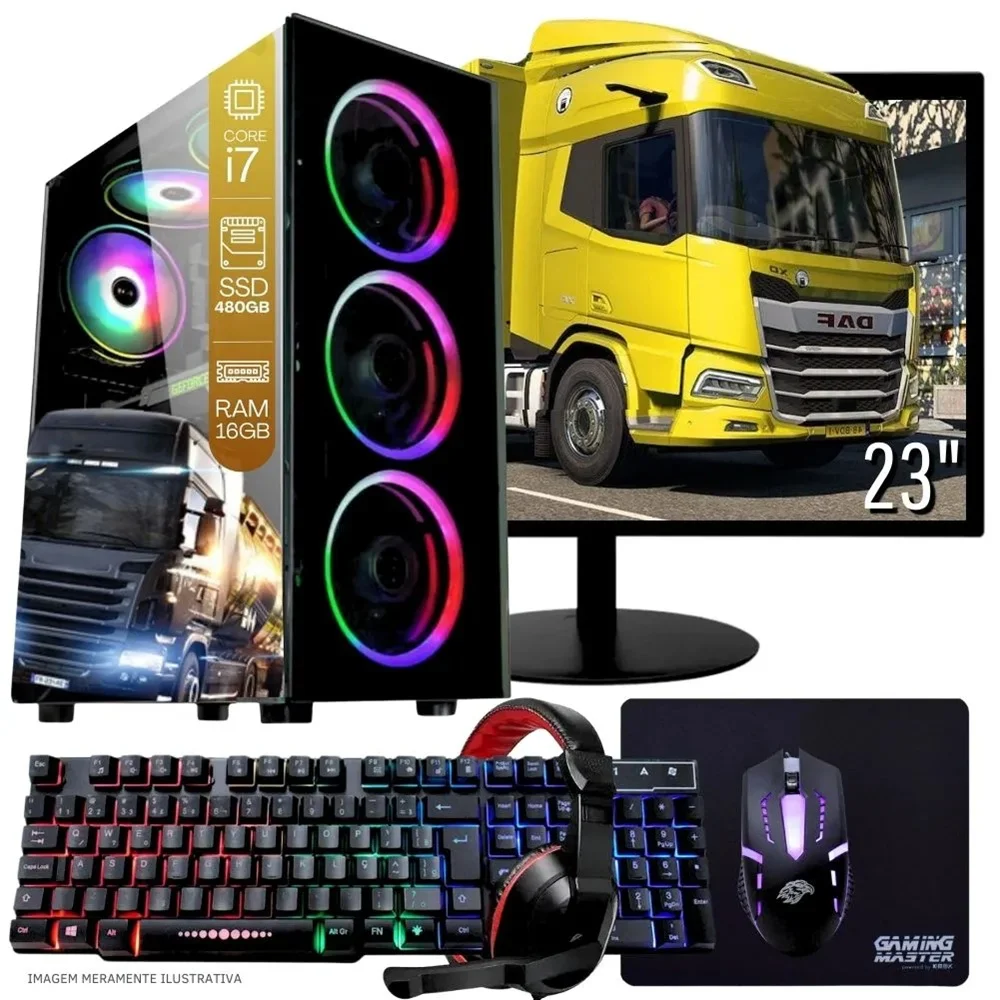 Computador Gamer Completo Balão.info Intel Core I7 SSD 480GB 16gb Teclado Mouse Mouse Pad E Headset Gamer Monitor 23" WINDOWS 10 Pro Trial