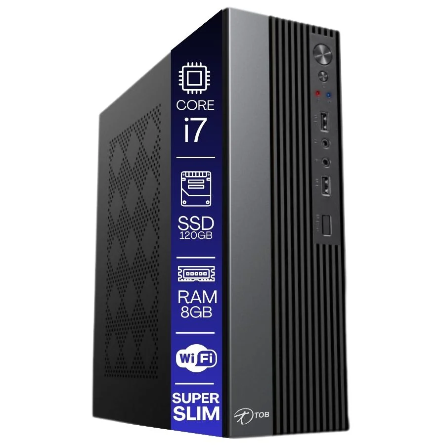 Computador Tob Completo Slim Compacto Intel Core I7 SSD 120GB Memória 8GB Teclado Mouse Monitor 19" Rede Sem Fio WINDOWS 10 Trial Desktop PC Cpu