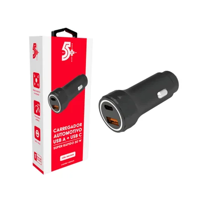Carregador Veicular 30w Duplo Turbo Usb Pd A + Tipo C Preto — foto 4