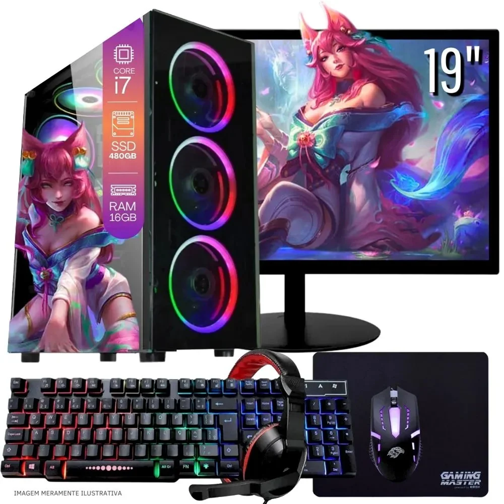 Computador Gamer Completo Balão.info Intel Core I7 SSD 480GB 16gb Teclado Mouse Mouse Pad E Headset Gamer Monitor 19" WINDOWS 10 Pro Trial