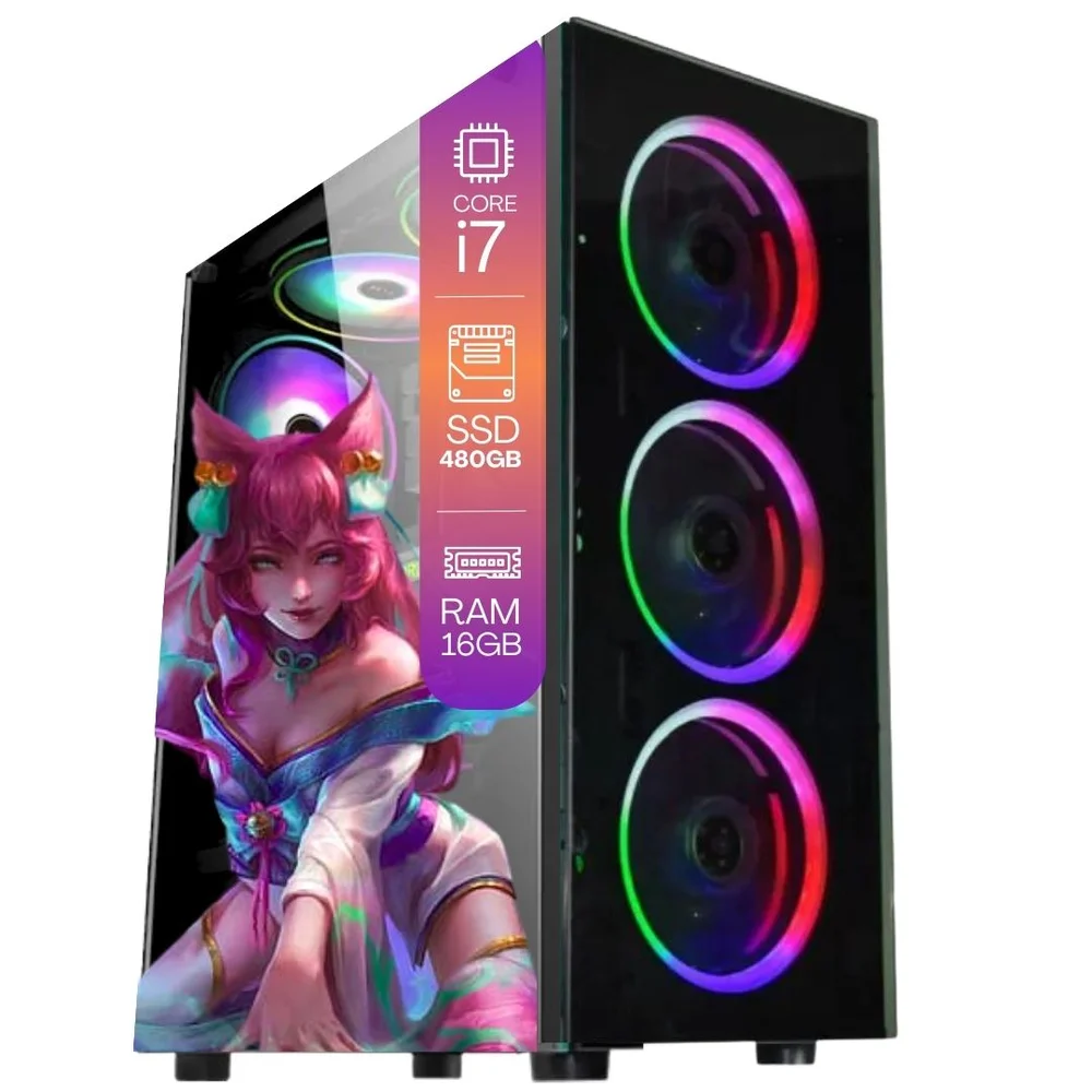 Computador Gamer Completo Tob Intel Core I7 SSD 480GB 16gb Teclado Mouse Mouse Pad E Headset Gamer Monitor 19" WINDOWS 10 Pro Trial - view 3