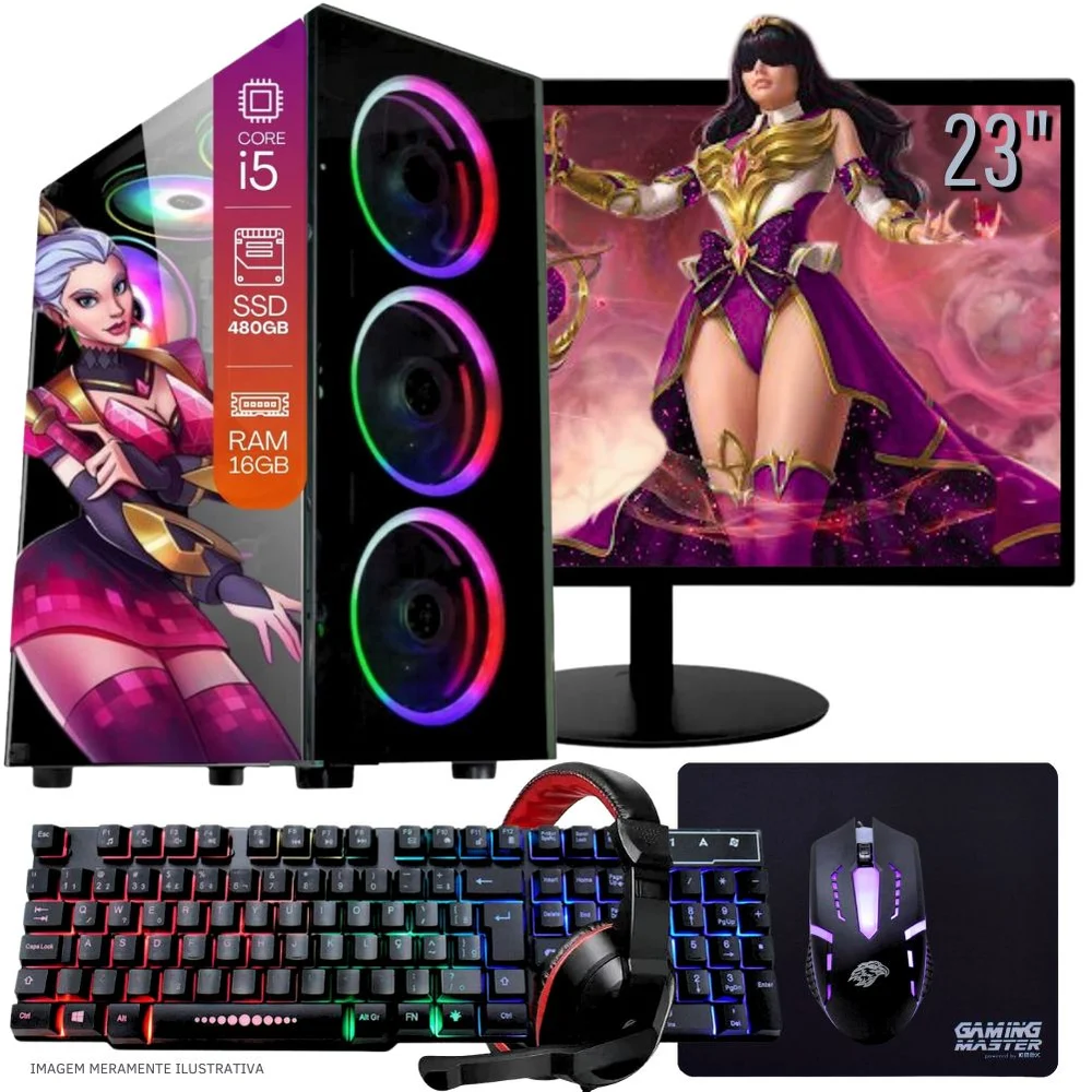 PC Gamer Completo Balão.info Intel Core I5, 16GB RAM,  SSD 480GB, WINDOWS 10 Pro Trial, Teclado Mouse Mouse Pad E Headset Gamer Monitor 23"