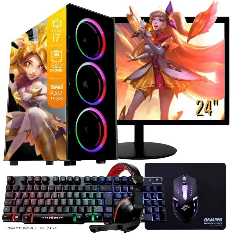 Computador Gamer Completo Balão.info Intel Core I7 SSD 240GB 16gb Teclado Mouse Mouse Pad E Headset Gamer Monitor 24" WINDOWS 10 Pro Trial