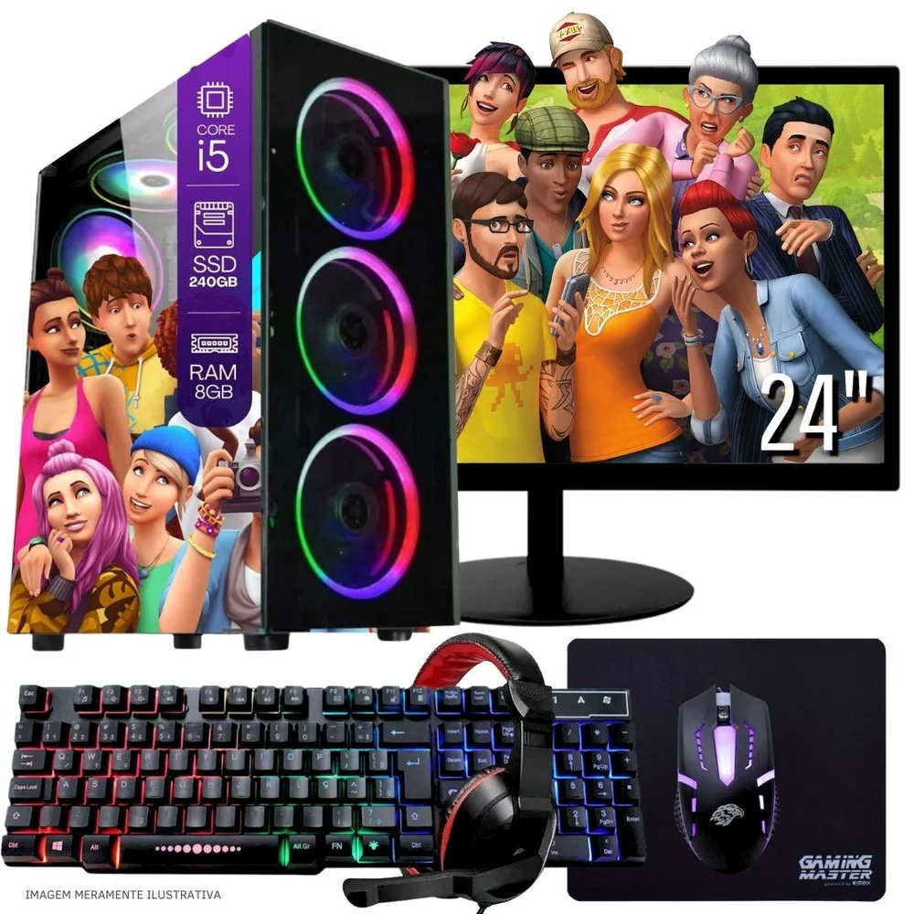 Computador Gamer Completo Balão.info Intel Core I5 SSD 240GB 8GB Teclado Mouse Mouse Pad E Headset Gamer Monitor 24" WINDOWS 10 Pro Trial