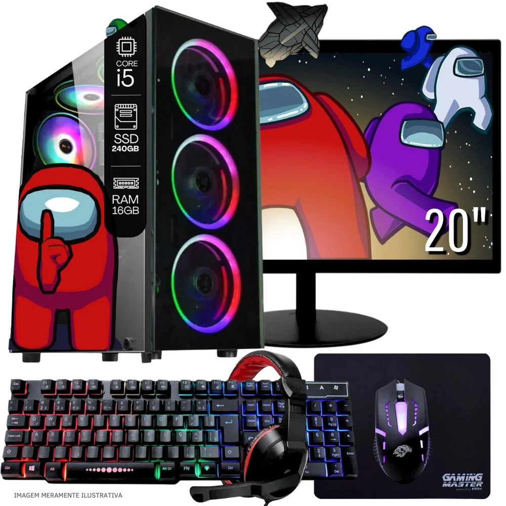 Computador Gamer Completo Balão.info Intel Core I5 SSD 240GB 16gb Teclado Mouse Mouse Pad E Headset Gamer Monitor 20" WINDOWS 10 Pro Trial