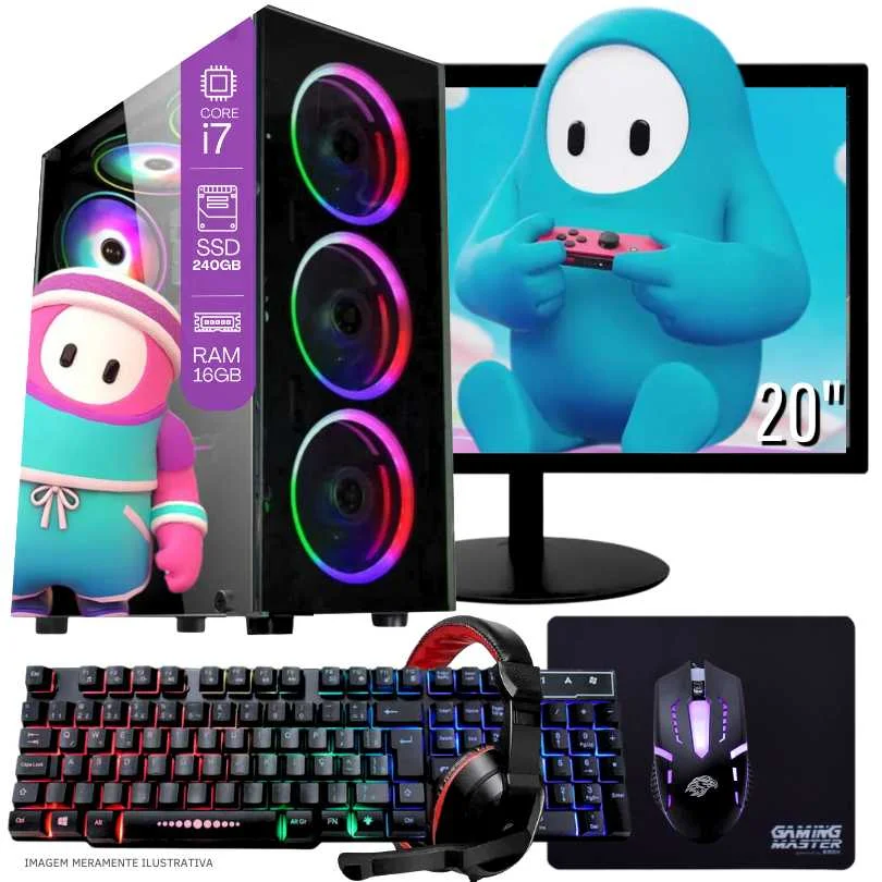 Computador Gamer Completo Balão.info Intel Core I7 SSD 240GB 16gb Teclado Mouse Mouse Pad E Headset Gamer Monitor 20" WINDOWS 10 Pro Trial
