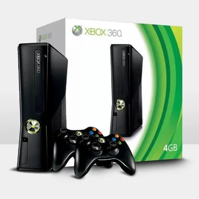 Console Xbox 360 Slim, 4GB, 2 Controles , Preto + 1 Jogo
