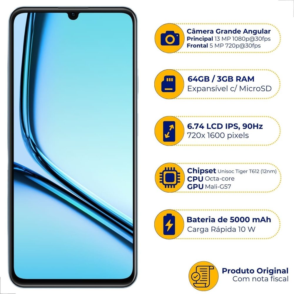 Smartphone Realme Note 50 4G 64GB 3GB RAM KaBuM
