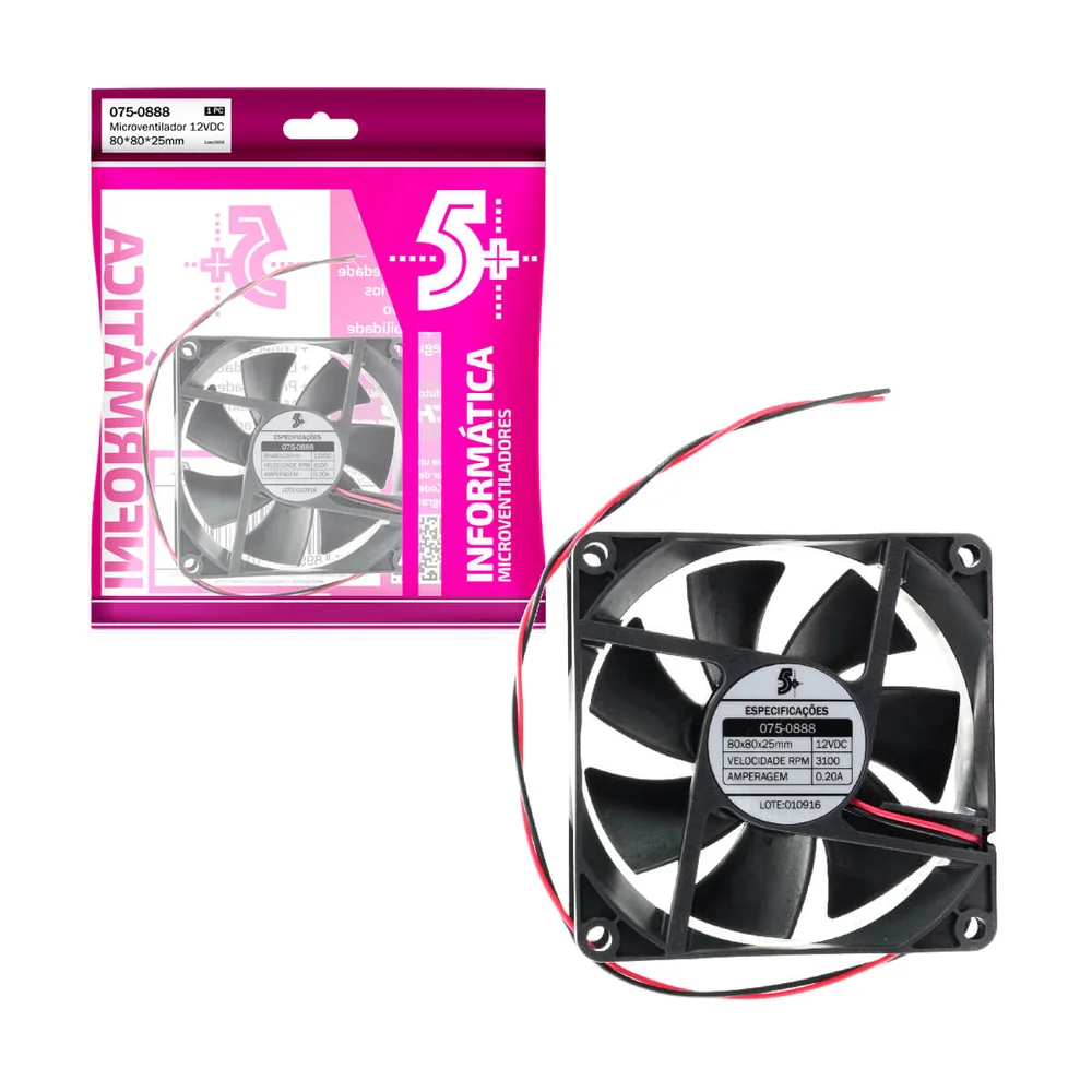 Microventilador Cooler Ventoinha 80x80x25 12 Volts 5