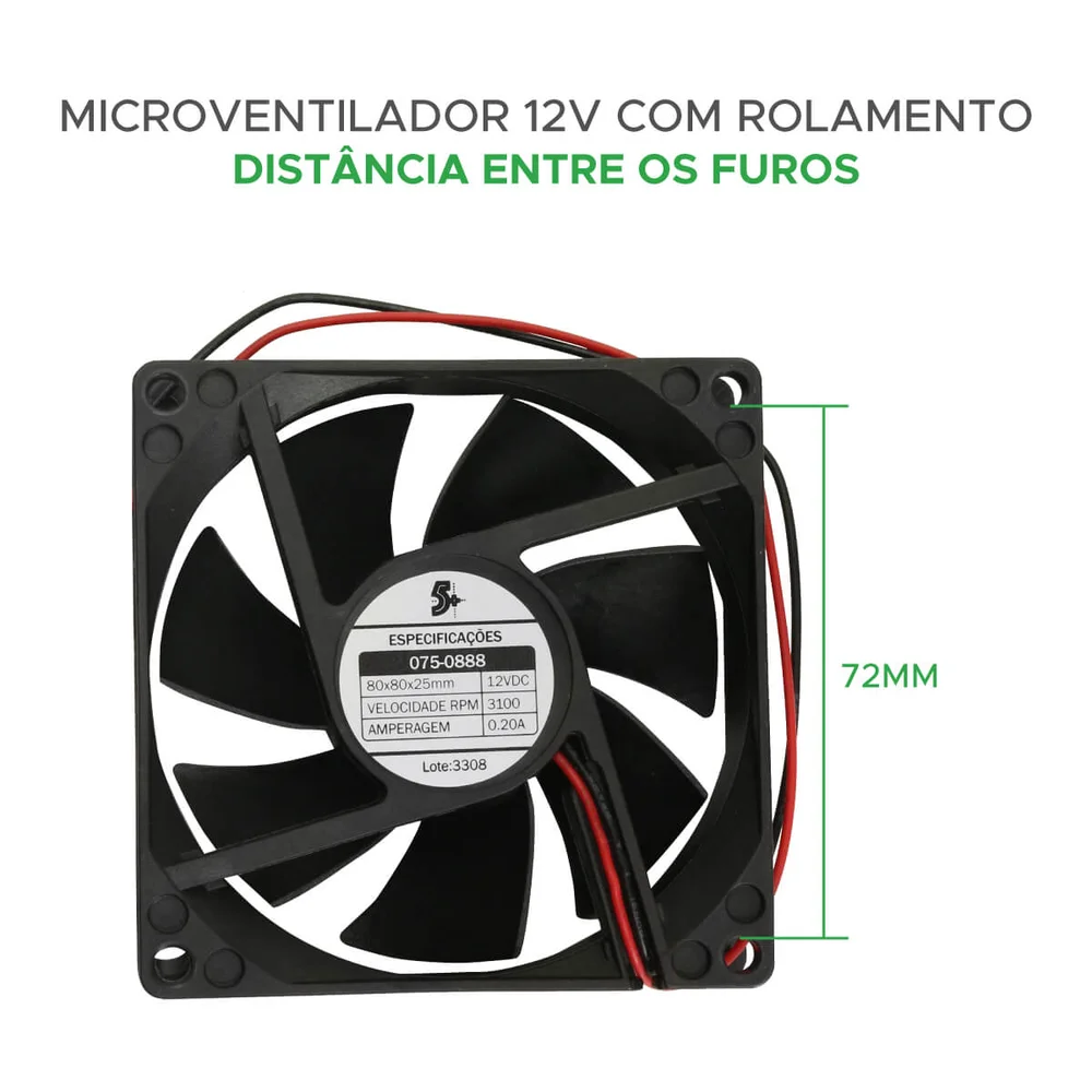 Microventilador Cooler Ventoinha 80x80x25 12 Volts 6