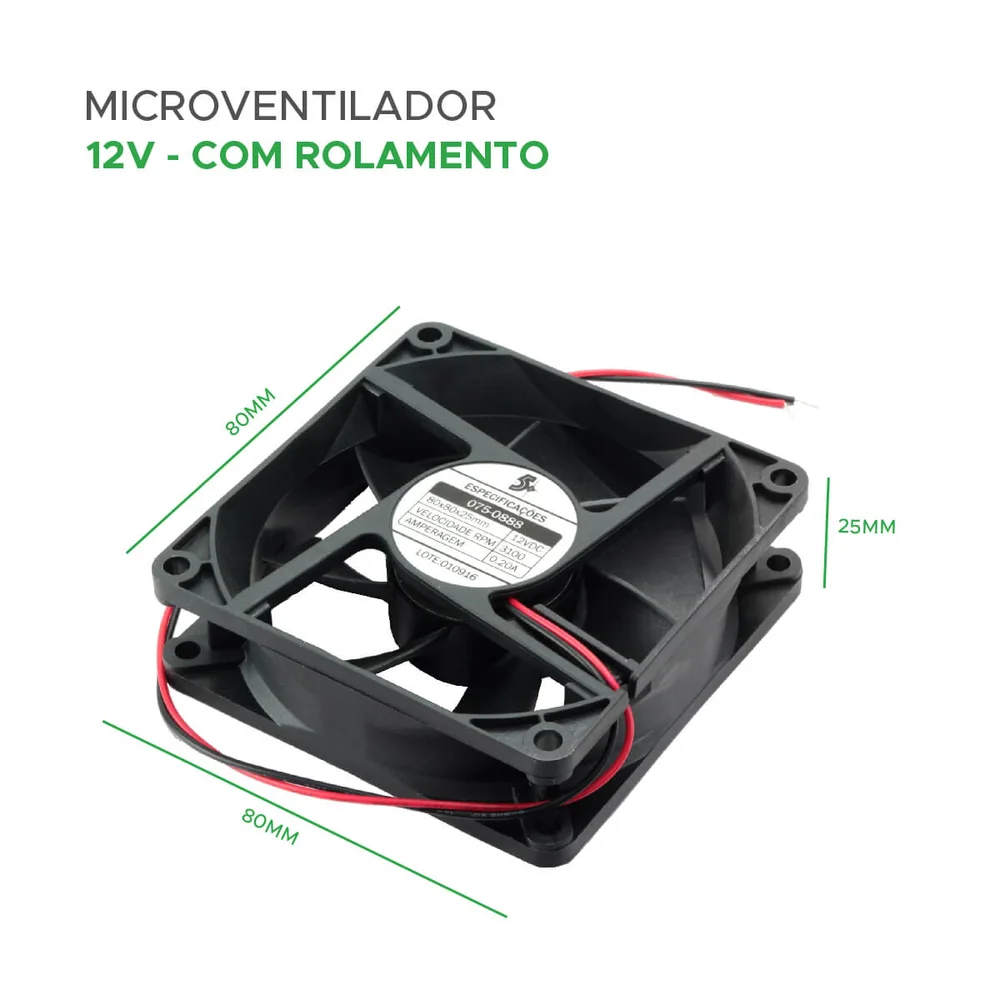 Microventilador Cooler Ventoinha 80x80x25 12 Volts 7