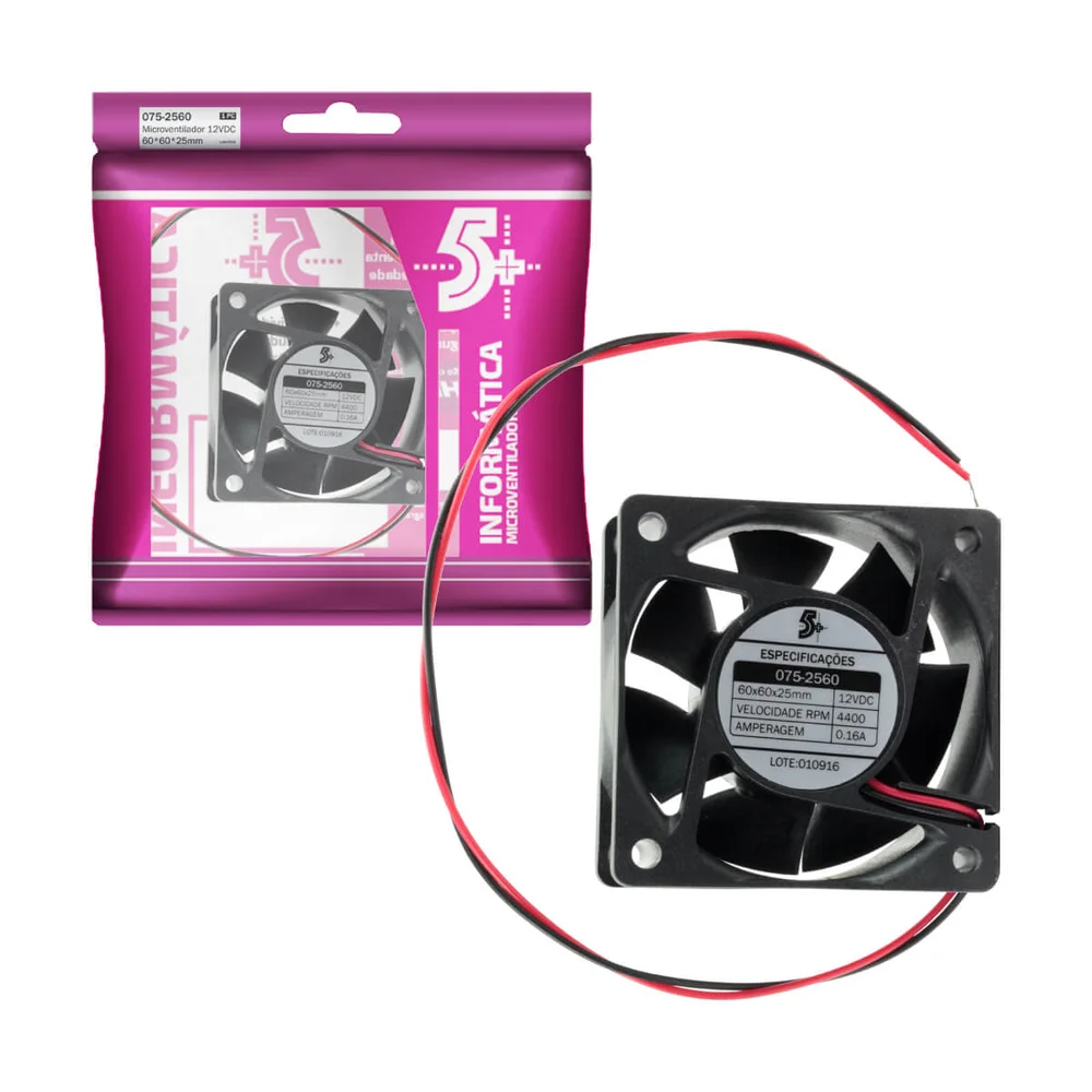 Microventilador Cooler Ventoinha 60x60x25 12 Volts 5