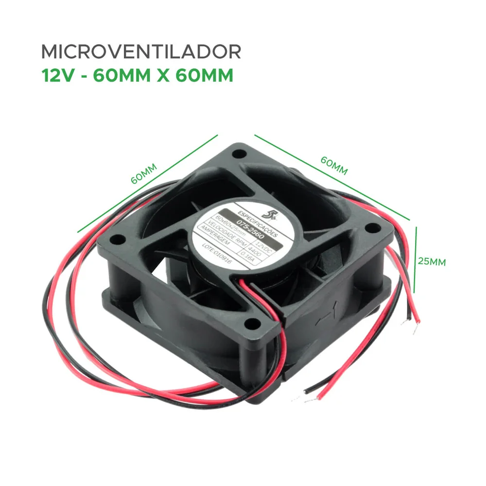 Microventilador Cooler Ventoinha 60x60x25 12 Volts 6