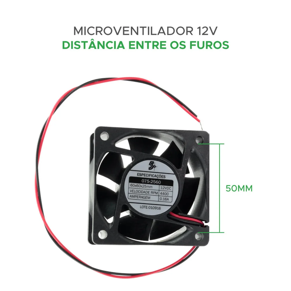 Microventilador Cooler Ventoinha 60x60x25 12 Volts 7