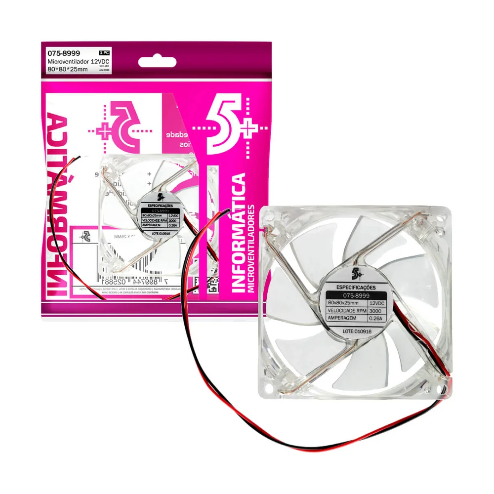 Imagem 3 de 4 do produto Microventilador Ventoinha 80x80x25mm 12 Volts Com LED
