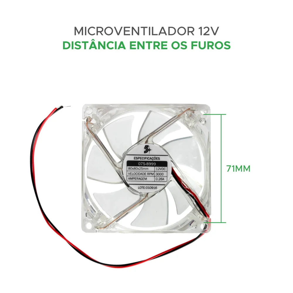 Imagem 4 de 4 do produto Microventilador Ventoinha 80x80x25mm 12 Volts Com LED