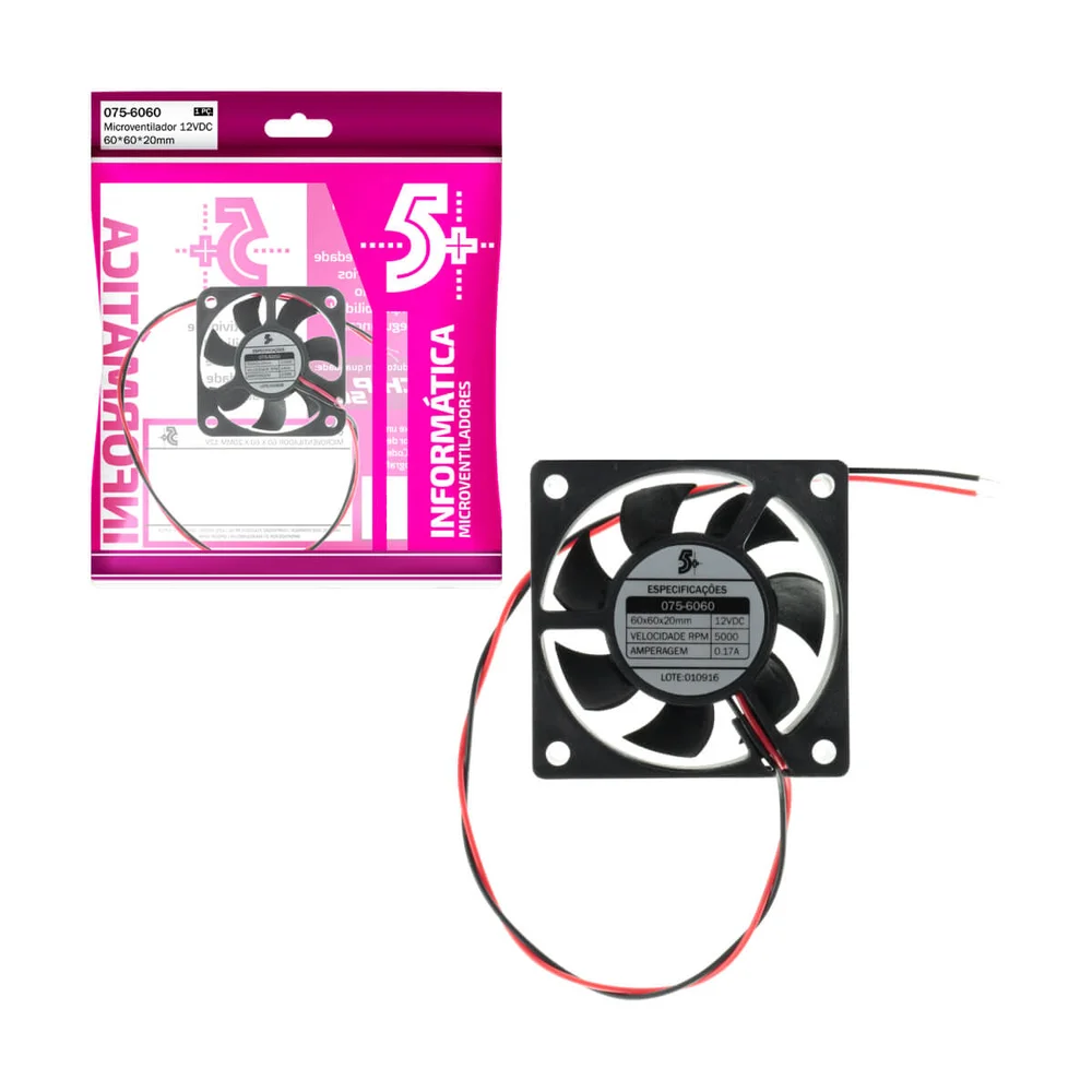 Microventilador Cooler Ventoinha 60x60x20 12 Volts 5