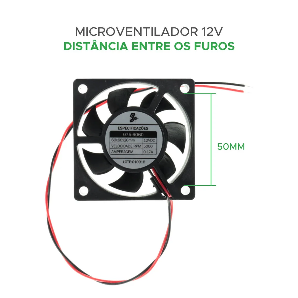 Microventilador Cooler Ventoinha 60x60x20 12 Volts 6