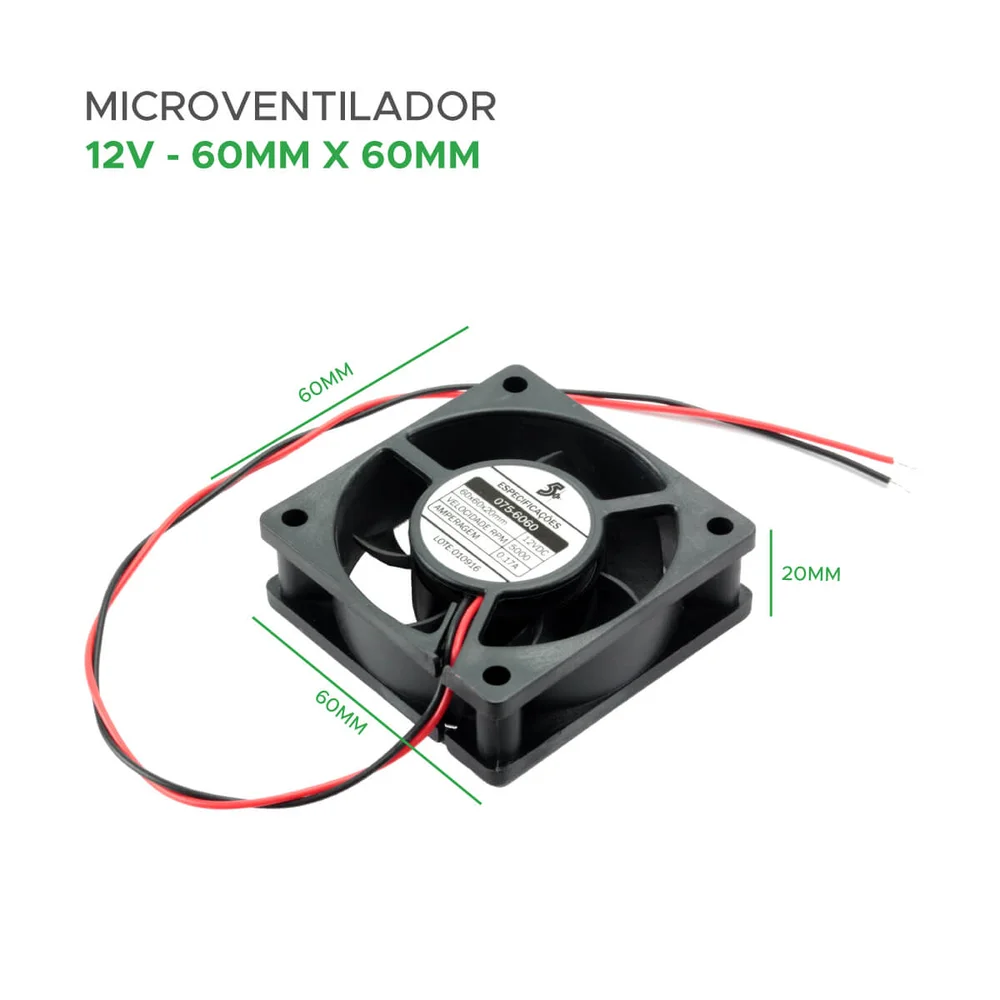 Microventilador Cooler Ventoinha 60x60x20 12 Volts 7