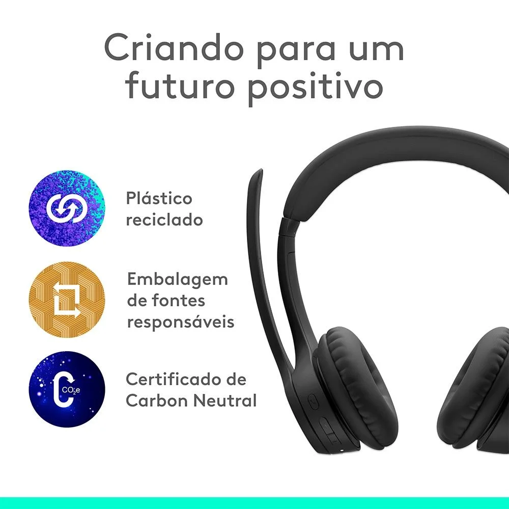 Imagem 3 de 5 do produto Headset Sem Fio Logitech Zone 300 Com Microfone Com Cancelamento De Ruido, Conexao Bluetooth, Bateri