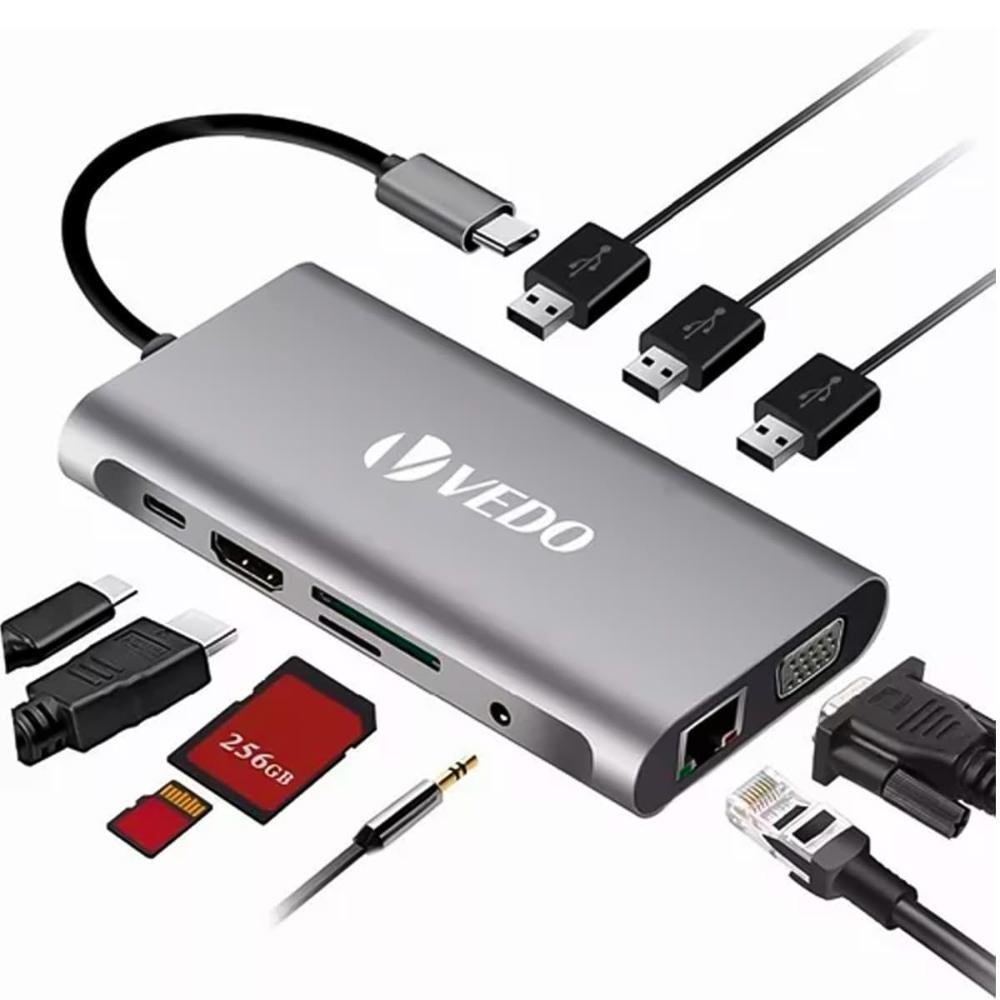 Imagem 1 de 5 do produto Hub Adaptador Usb-c 10 Em 1 Com HDMI 4k Cabos Golden Hub Adaptador Usb Tipo C 10 Em 1 Com HDMI 4k Cabos Golden