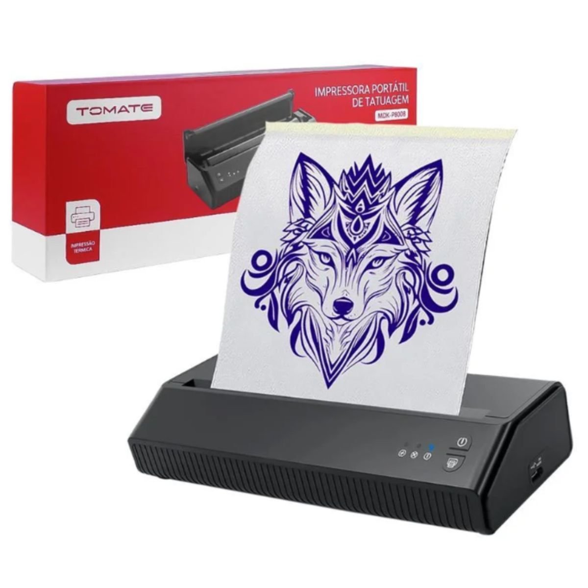 Impressora De Tatuagem Portátil, Transferência Térmica A4, 203dpi, Bateria 2500mah Tomate MDK-P8008