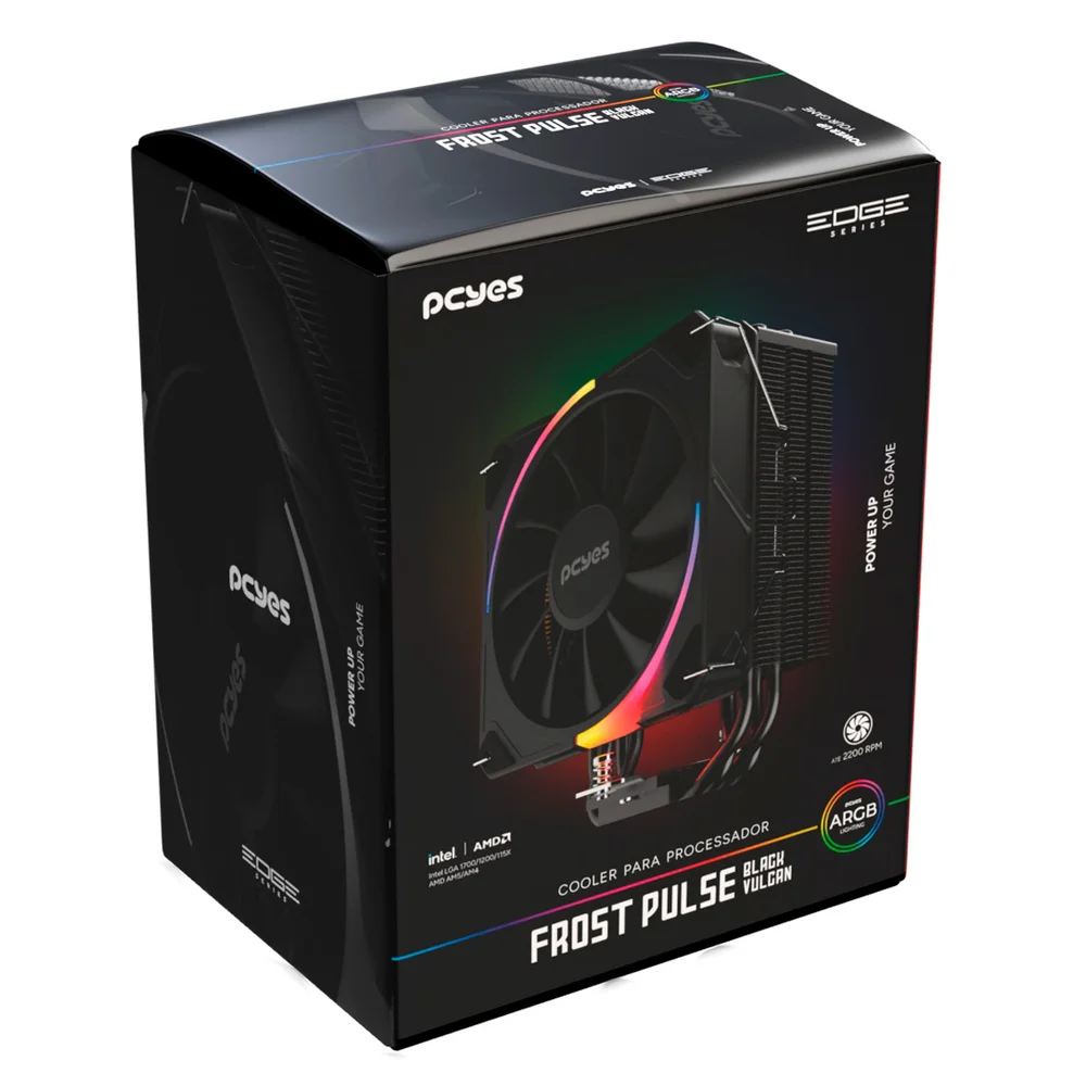 Imagem 3 de 5 do produto Air Cooler Gamer PCyes RGB Frost Multi Black Vulcan Cpu Intel / Amd - Tdp 180w - PefpaRGBbv