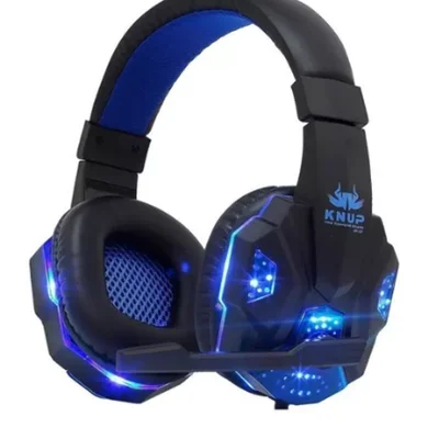 Fone de Ouvido Gamer com Fio Over-ear Cor Preto Azul Knup 397