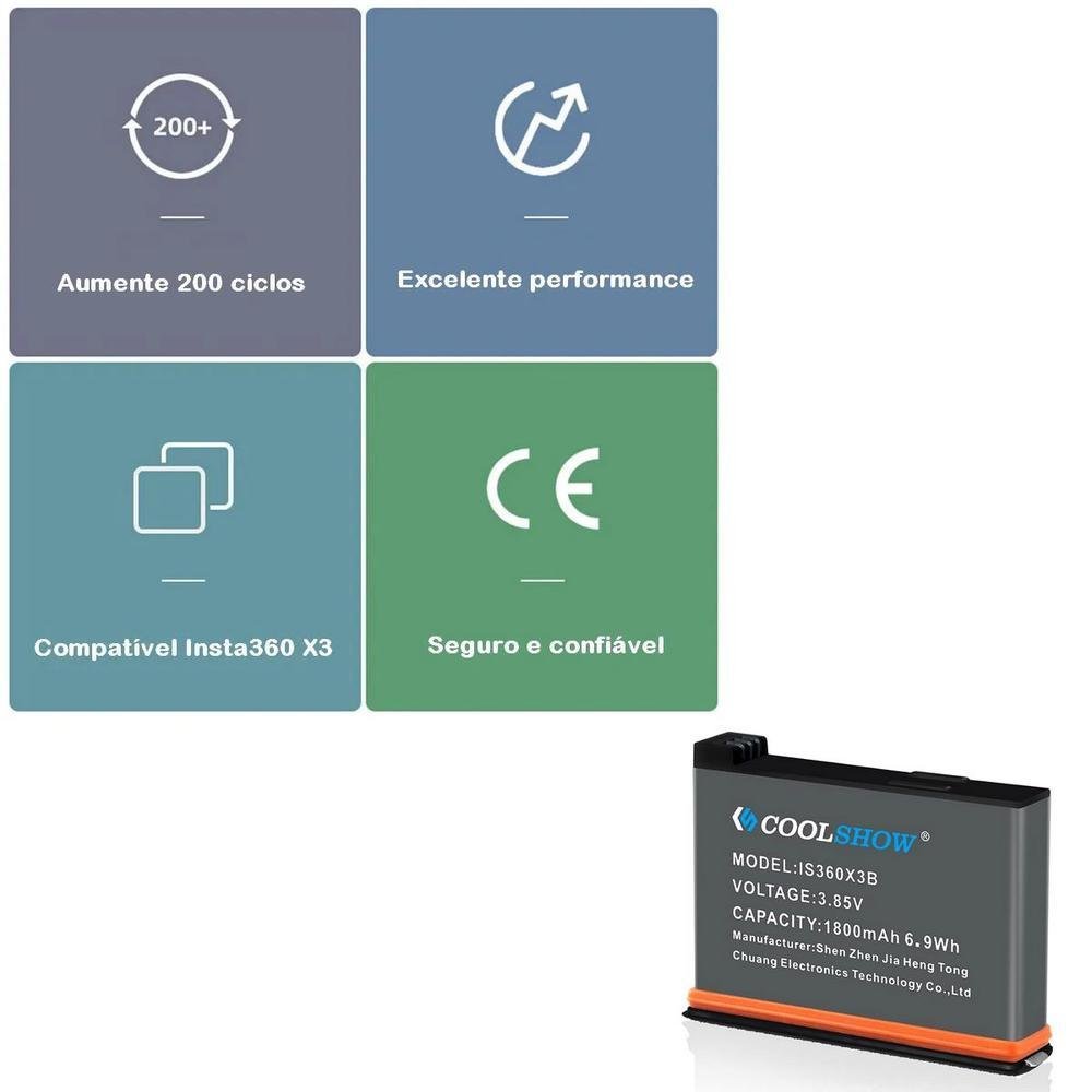 Imagem 2 de 5 do produto Bateria Recarregável 1800mah Para Câmeras Insta360 X3