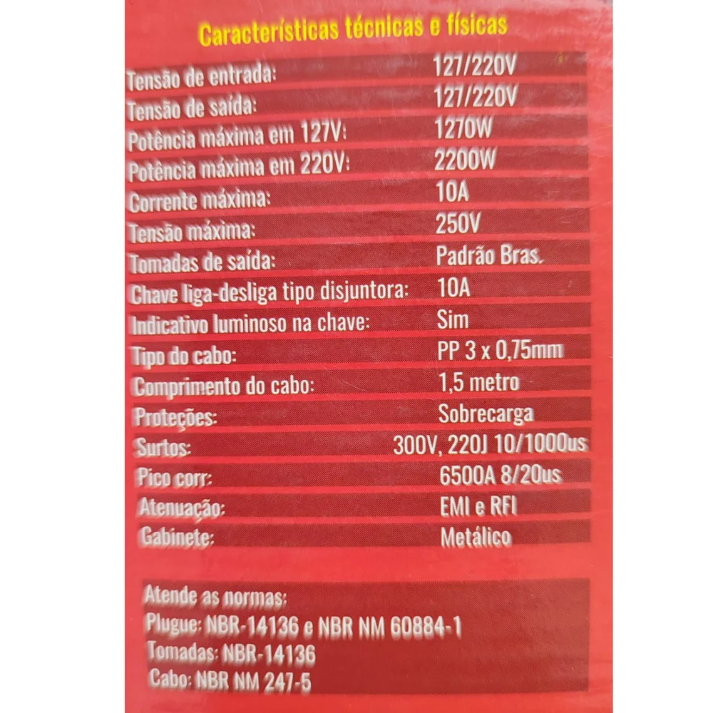 Filtro De Linha Ts Shara + Protetor 3 Tomadas 10a Bivolt Cabo 1,5m, Preto Metalico