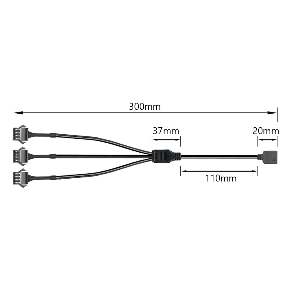 Imagem 3 de 5 do produto Cabo Jst Sm 4p, 3 Saídas Femea, Adaptador RGB 12v 4 Pinos, 30cm, Para Water Cooler, Fan e Fita de LED