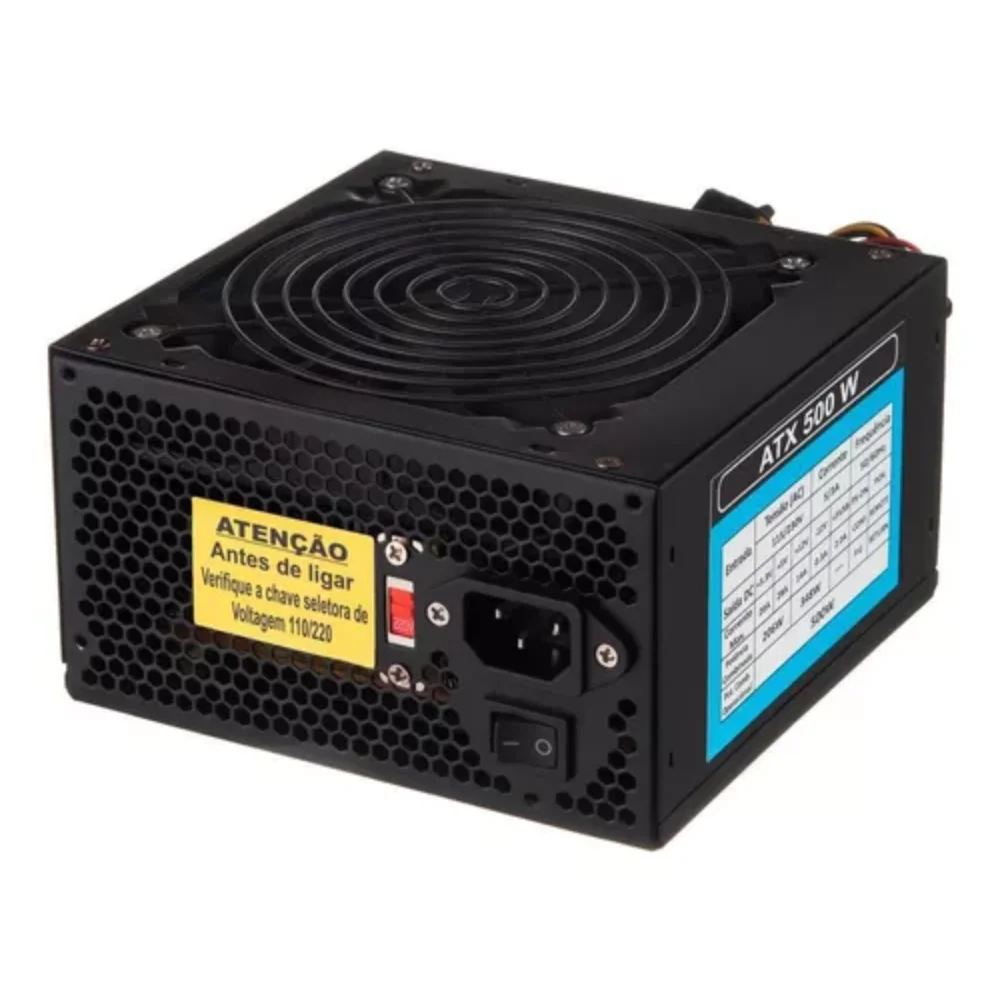 Imagem 5 de 5 do produto Fonte Atx 500w Para Computador 12v Bivolt Preto Sem Cabo
