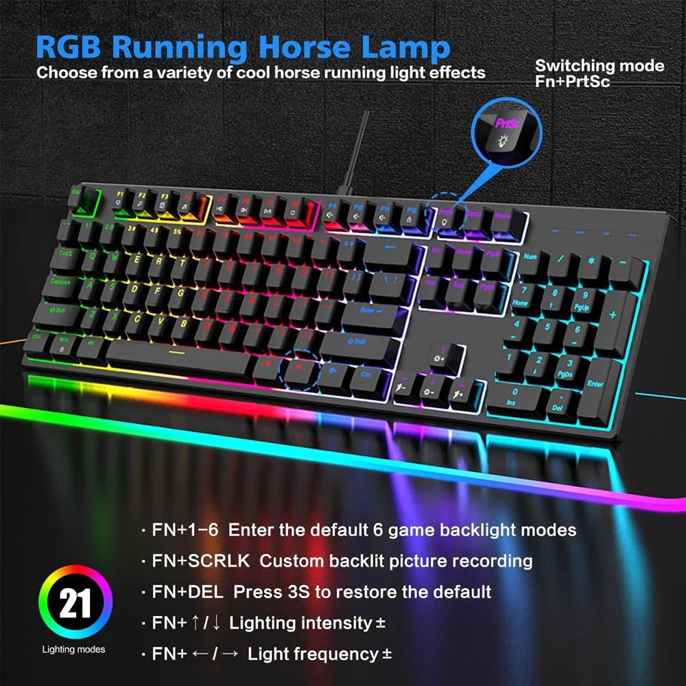 Imagem 2 de 5 do produto Raiku L3000 Authentic Mechanical Keyboard With Blue Switch, RGB Backlit, Detachable Cable, 104 Keys