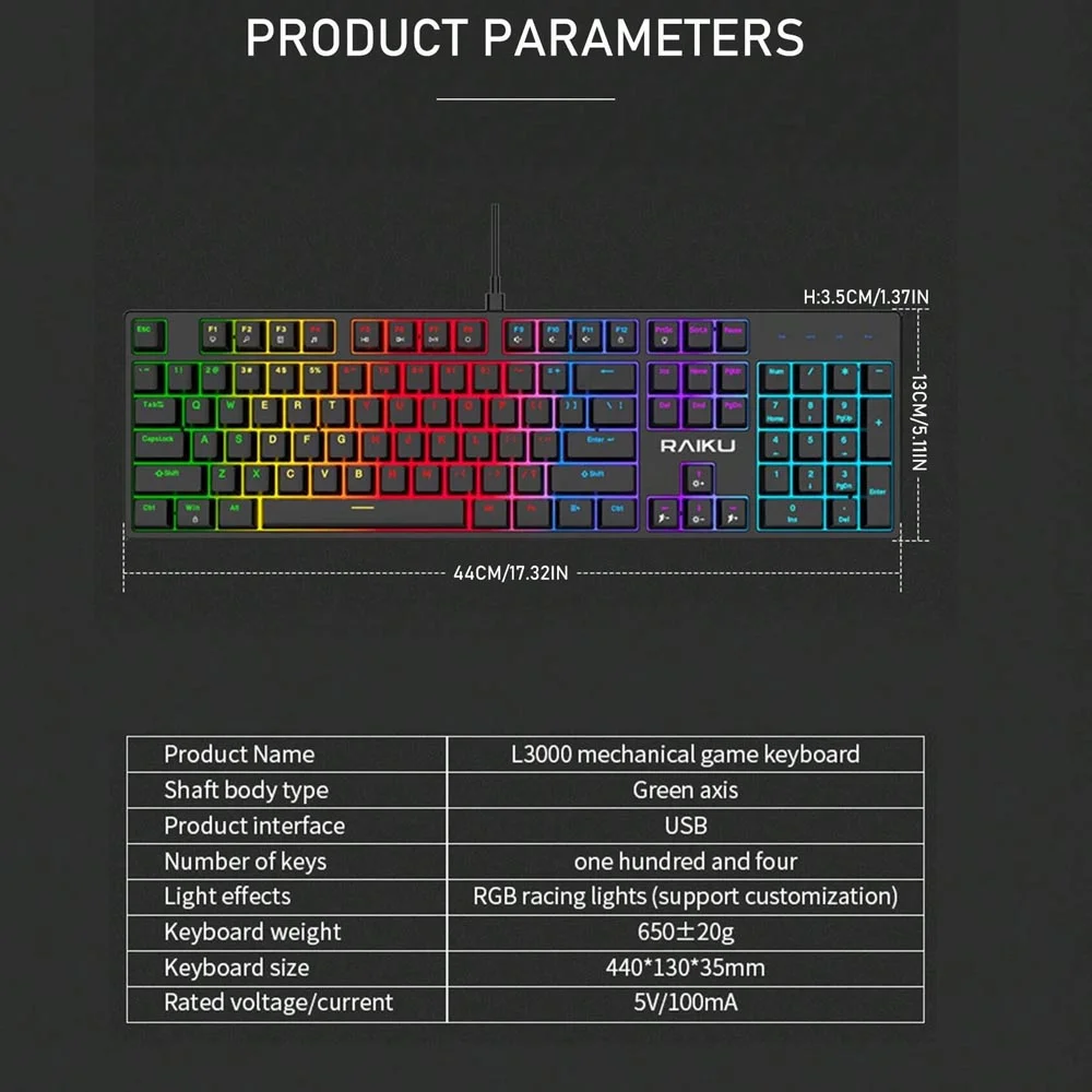 Teclado Gamer Mecânico Raiku L3000 RGB Anti Ghost 104 Teclas Teclado Gamer Mecânico Raiku L3000 RGB Anti Ghost 104 Teclas