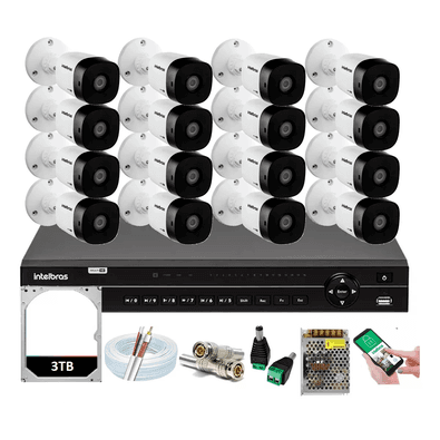 Kit Intelbras 16 Cameras Segurança 1120b Dvr 32 Canais Mhdx 1232 + Hd 3TB