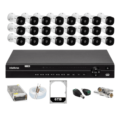 Kit Intelbras 24 Cameras Segurança 1120b Dvr 32 Canais Mhdx 1232 6tb