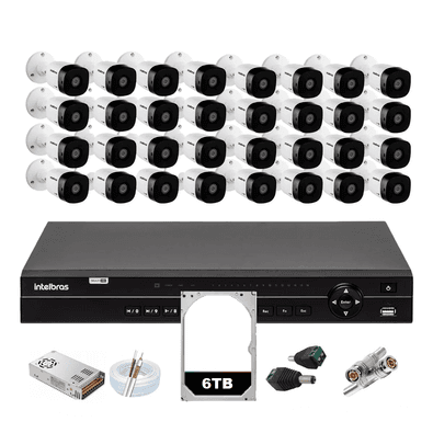 Kit Intelbras 32 Cameras Segurança 1120b Dvr 32 Canais Mhdx 1232 C/6tb