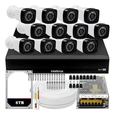 Kit Cftv 12 Cameras Segurança Full Hd 2mp Dvr Intelbras Mhdx 1016c 6tb