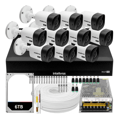 Kit Cftv 10 Câmeras Segurança Intelbras 1120b Dvr 16 Canais 1016 6tera