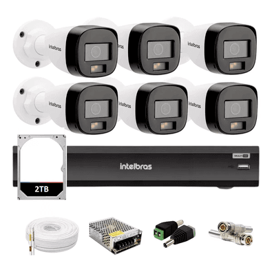Kit Intelbras 6 Cameras Segurança 1220b Full Color Dvr Imhdx 3008 + Hd 2TB
