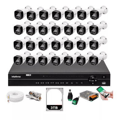 Kit 28 Cameras Segurança Full Color Intelbras Dvr 32c Intelbras 3TB