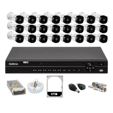 Kit Intelbras 24 Cameras Segurança 1120b Dvr 32 Canais Mhdx 1232 3TB