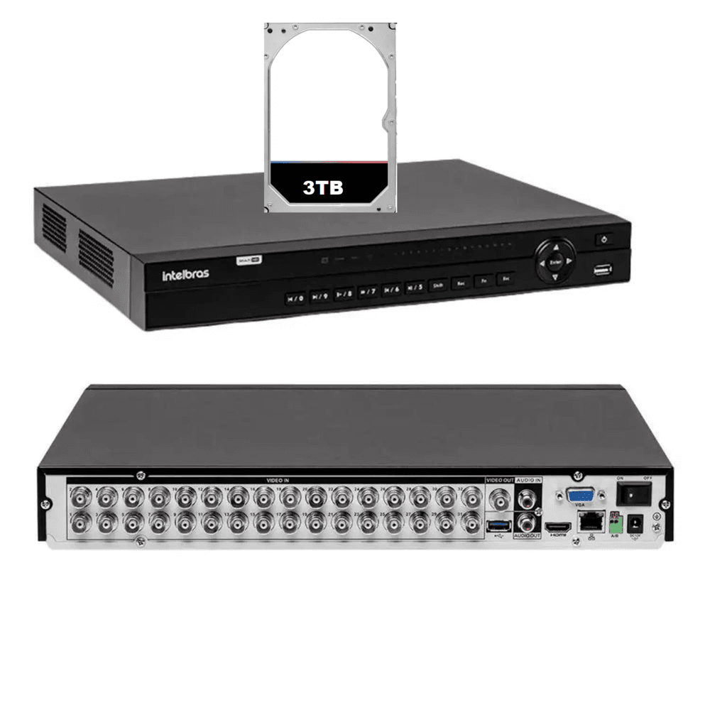 Imagem 4 de 5 do produto Kit Intelbras 24 Cameras Segurança 1120b Dvr 32 Canais Mhdx 1232 3TB